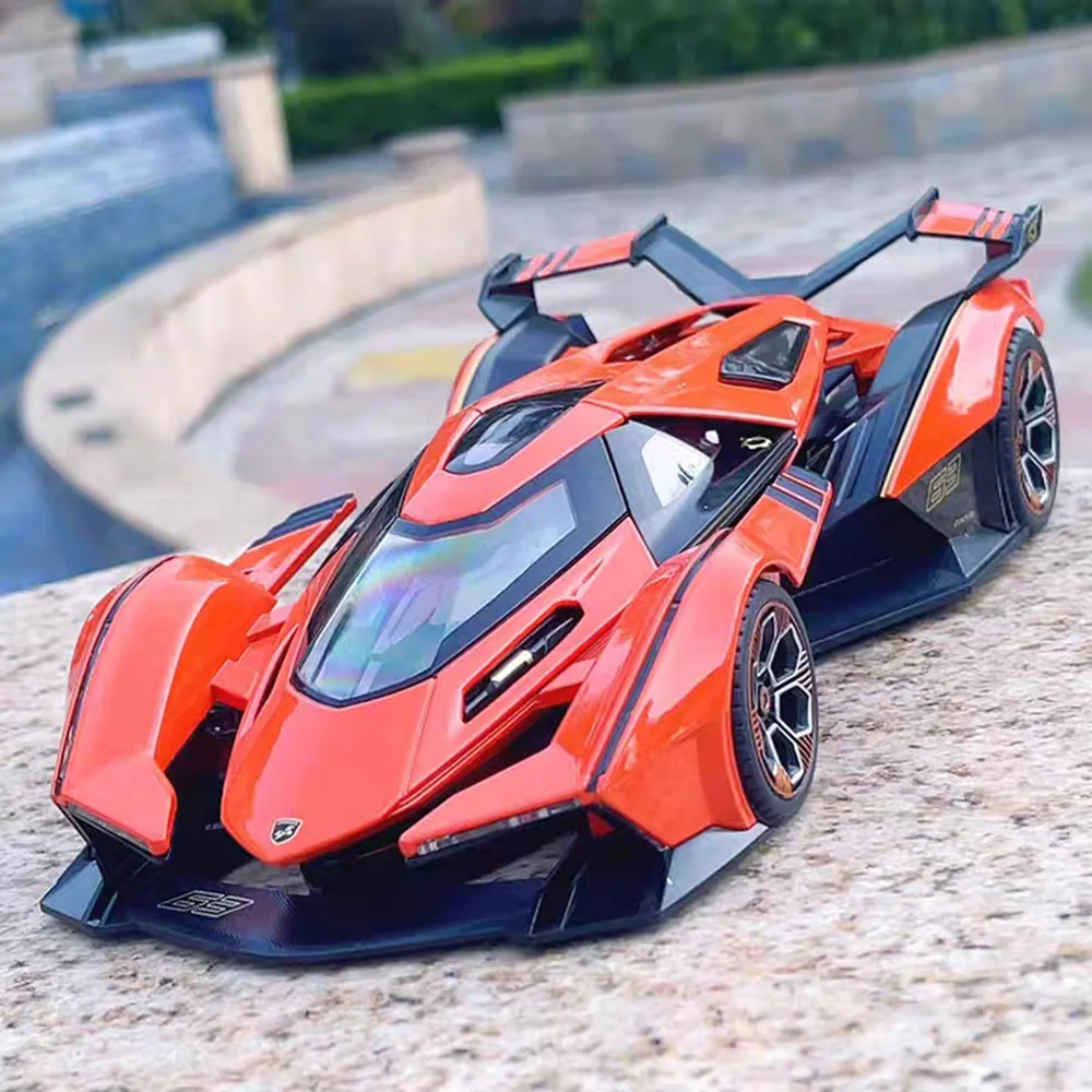 1:18 스케일 람보르기니 V12 XE SV 프로젝트 8 합금 모형 자동차 장난감 휠 풀백 미니어처 차량 도어 개폐 가능 스포츠카 홈 데코