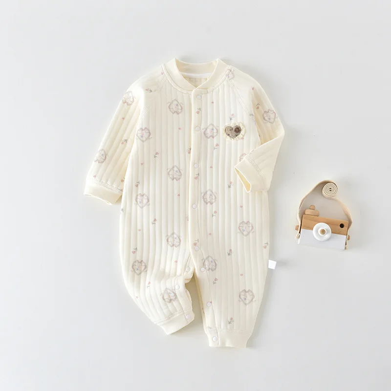 Baby Boy's Overalls 0-24M Cotton Bodysuit for Newborns Girls Quilted Air Cotton Onesie Animal Print Thickened Warm Soft Bodysuit