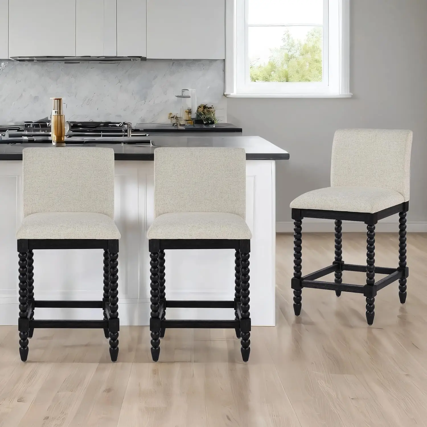 

Counter Stools Set Of 3 With Padded Spring Seat,Wooden Bar Stools Farmhouse 26 Inch Counter Height Stools, Customized