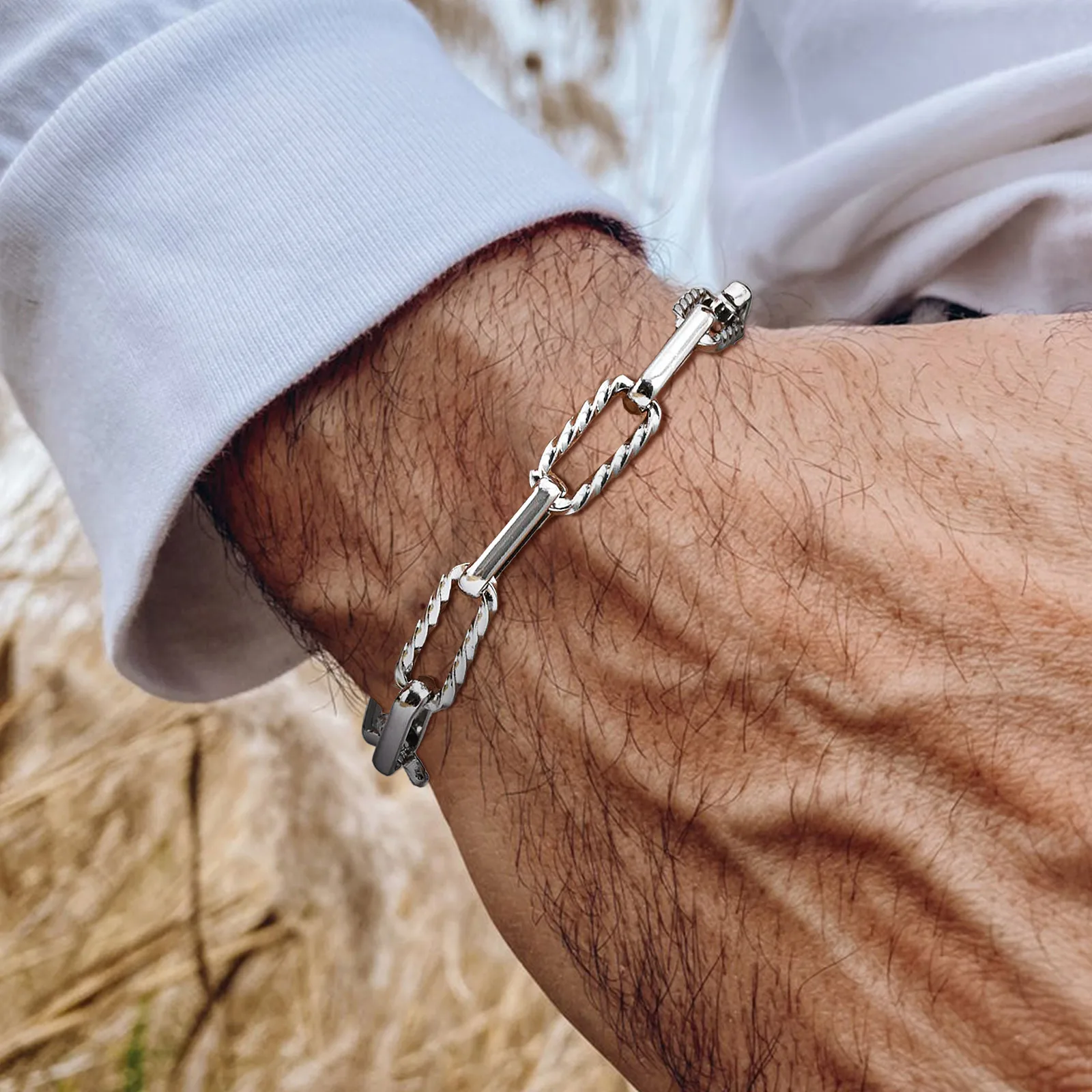 

Trendy Men's Chain Bracelet,Stainless Steel Rectangular Chain Wristband,Hip Hop Jewelry Gift