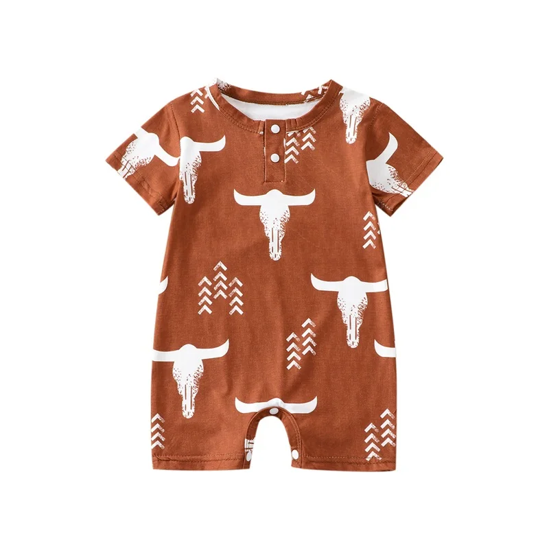 

Baby Boy Girl Romper Short Sleeve Round Neck Bull Head Print Jumpsuit Casual Spring Summer Romper