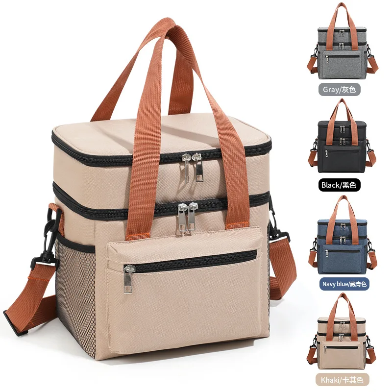 Multifunctional Double Layers Tote Cooler Lunch Bags for Women Men Large Capacity Travel Picnic Lunch Box with Shoulder Strap