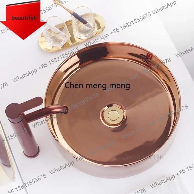 

Современная компактная раковина A44 для дома, золотистая керамическая раковина для ванной комнаты, легкая роскошная кухонная мойка для столешницы B