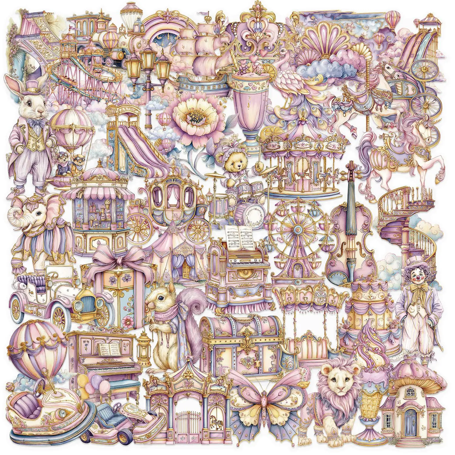 

50PCS Amusement Park Cartoon Fantasy Style PET Doodle Decorative Laptop Mobile Case Suitcase iPad Waterproof Sticker Kids Toy