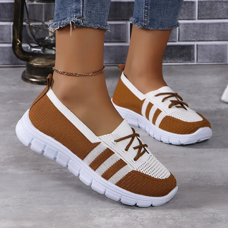 Fashion Striped Summer Sneakers for Women Breathable Knitting Non-Slip Sports Shoes Woman Mix Color Soft Bottom Casual Shoes