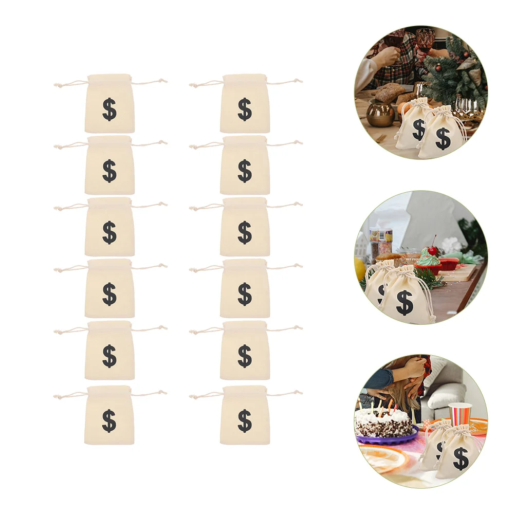 

12 Pcs Sign Drawstring Bags Party Gift Bag 12x16cm Party Favor Gift Snack Storage Cloth Pouches Game Coins Bag