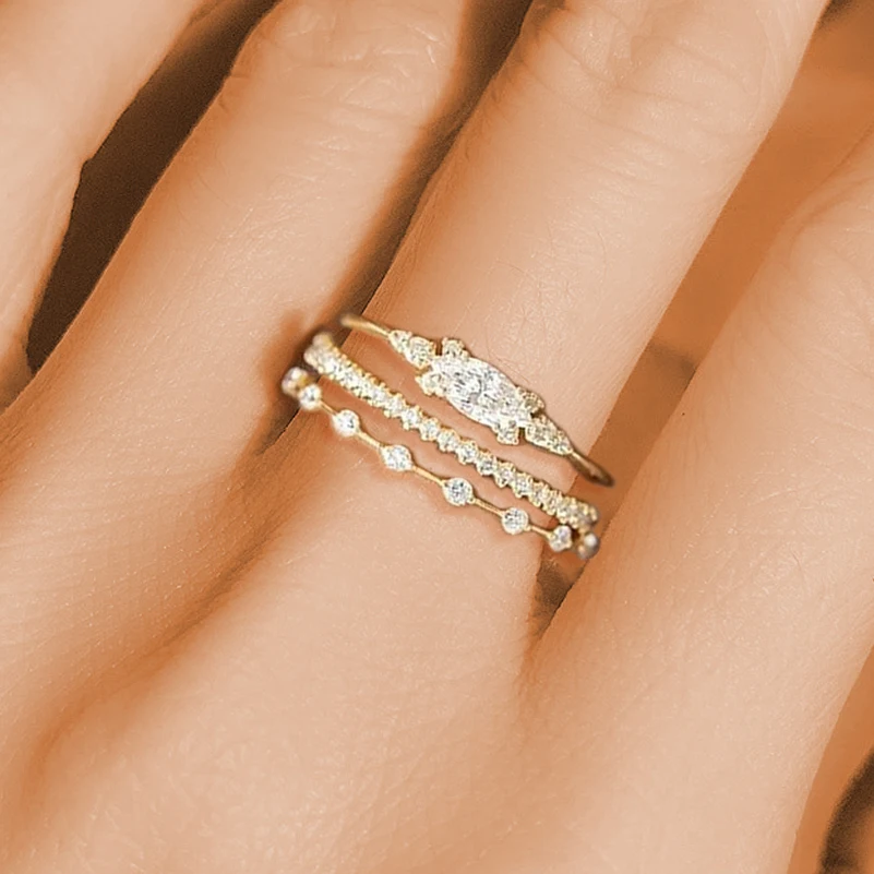 Tiny Small Ring Set For Women Gold Color Cubic Zirconia Midi Finger Rings Wedding Anniversary Jewelry Accessories Gifts KAR229