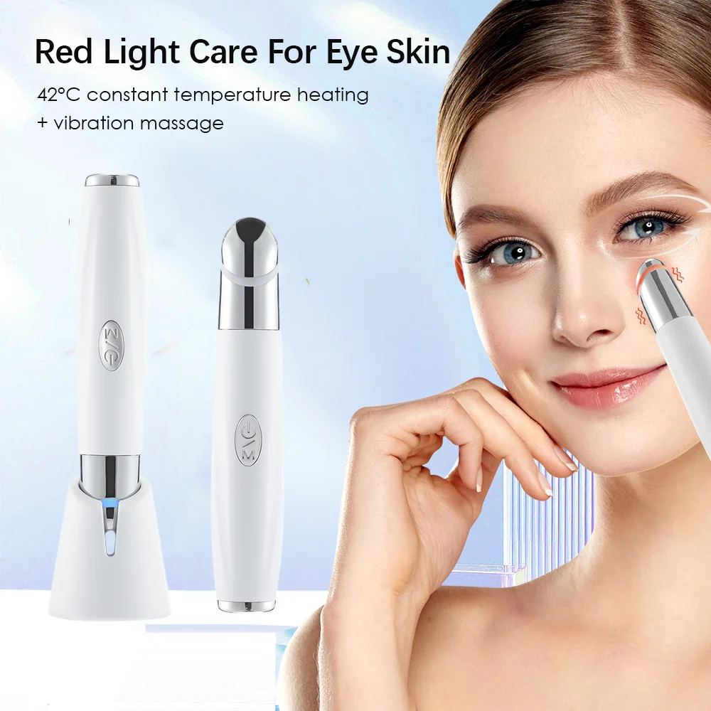 Electric Eye Massager Stick LED Photon Therapy Vibration Eye Massager Anti Wrinkle Eye Massage Pen Hot Compress Eye Beauty Devic