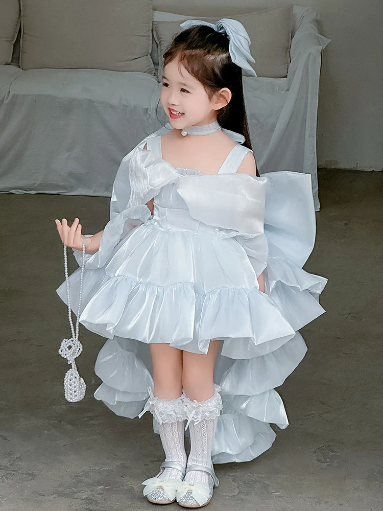

Lolita Princess Dress Children's Wedding Guest Girl's Long Skirt High Waist Bubble Sleeve Short Sleeve Mid-Length A-Line Dress