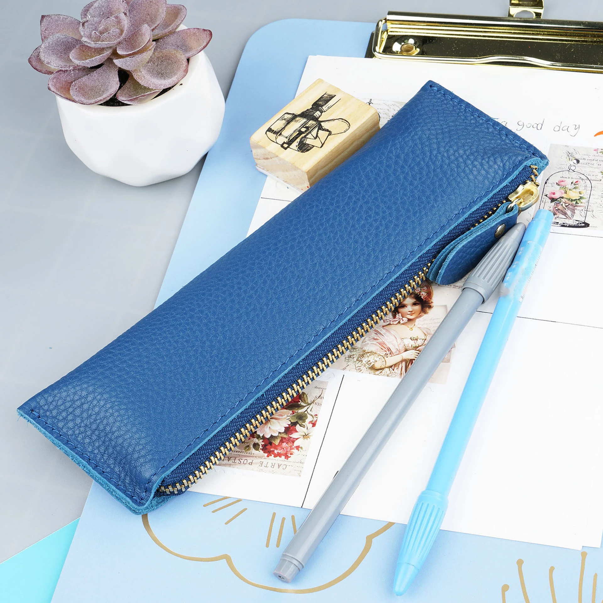 

Кожаный пенал с узором личи ручной работы из натуральной кожи, чехол для ручек, сумка для хранения канцелярских принадлежностей для школьников