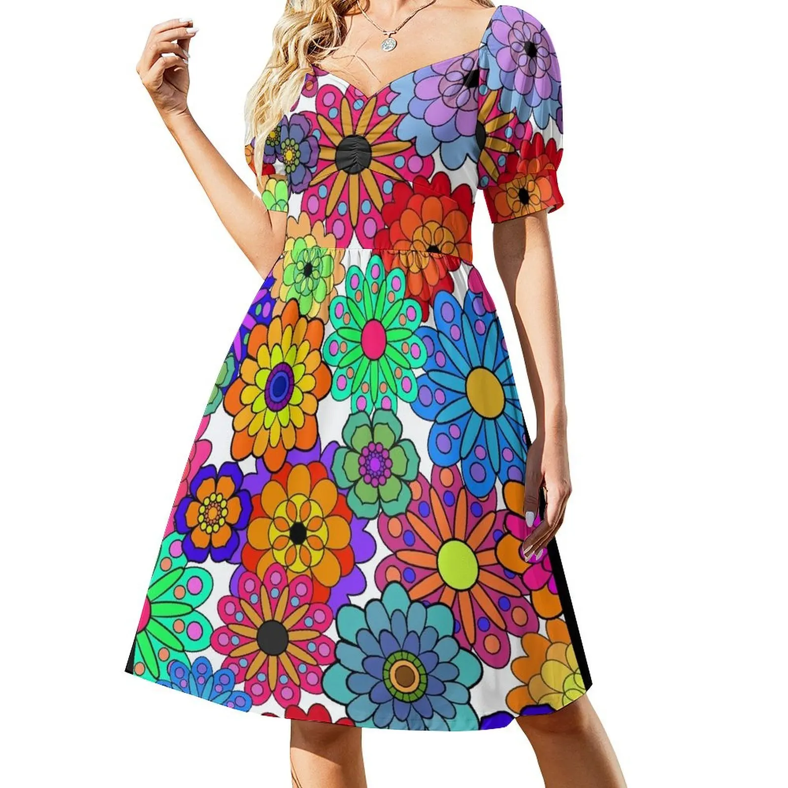 

Flower Power Retro Style Hippy Flowers Short Sleeved Dress Women dresses summer summer dresses for women 2025 women dress Dress