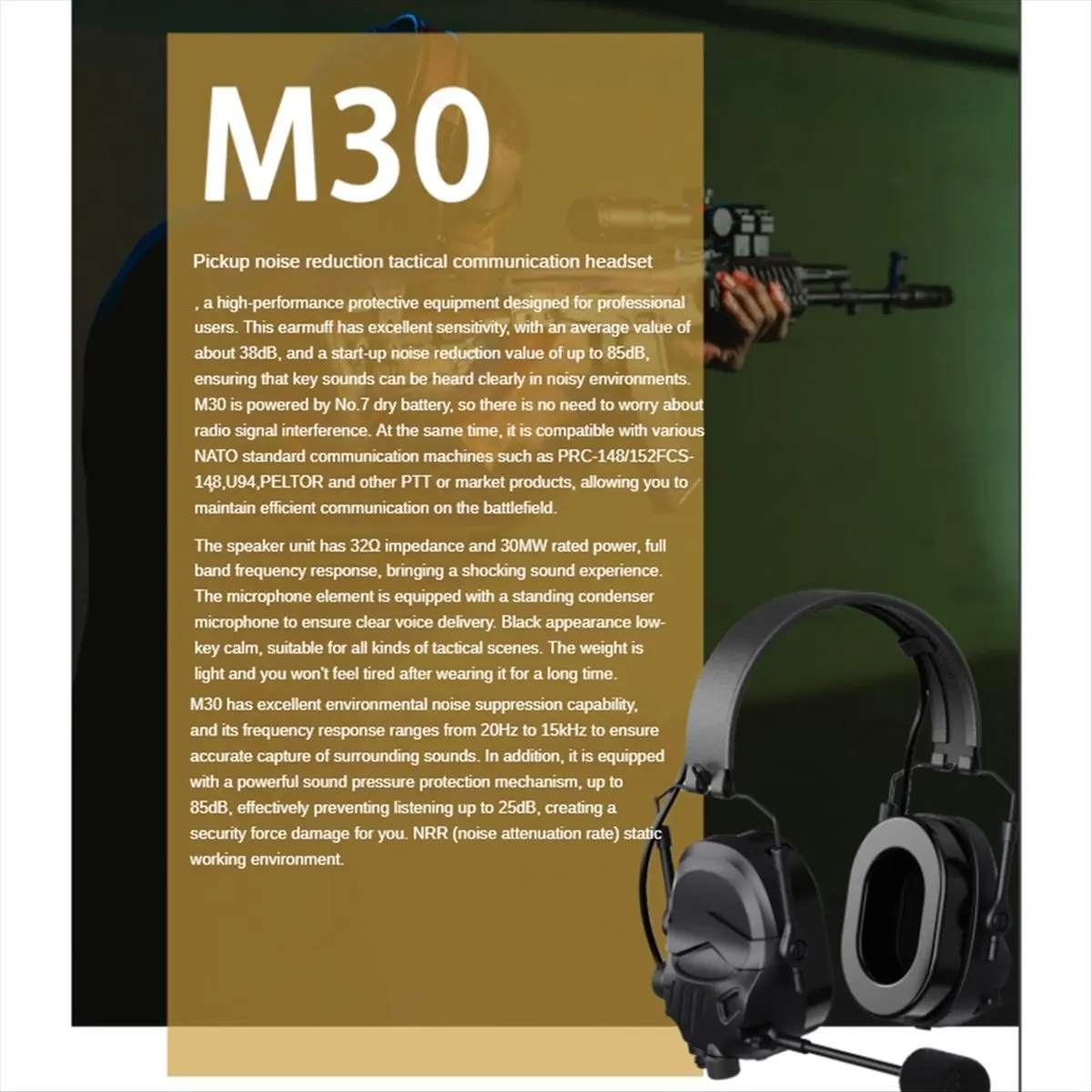 Headset SWXF dengan Mikrofon K/M Plug Lipat Anti-Noise Headphone Berburu Pelindung Telinga NRR25dB