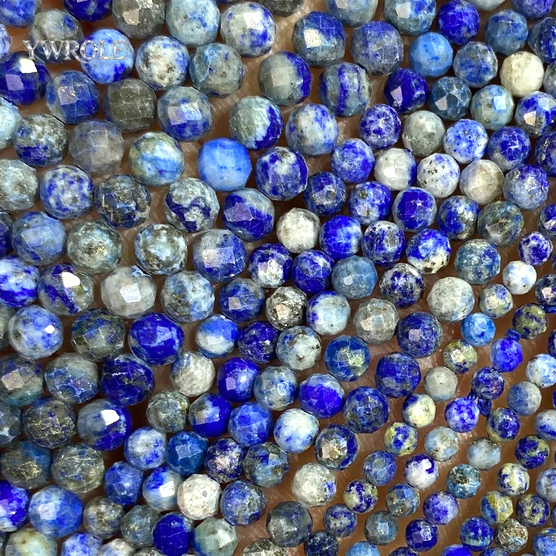 Faceted Round 2 3 4mm Natural Stone Lapis Lazuli Loose Spacer Beads for Jewelry Making Diy Bracelets Charms Accessories 15''