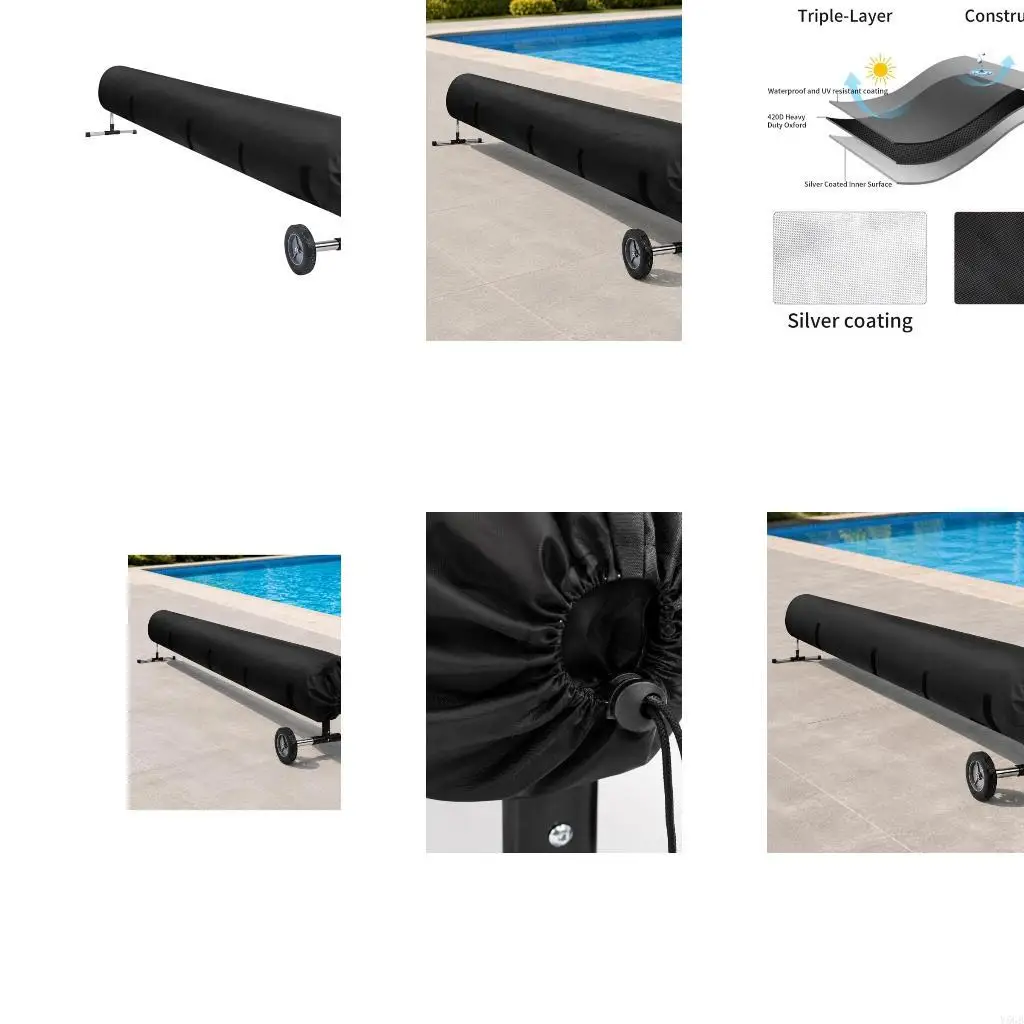 Swimming Pool Solar Blanket Winder Cover, 420D Fabric with Three-Layer Construction and End Cords for Secure Storage Y5GB