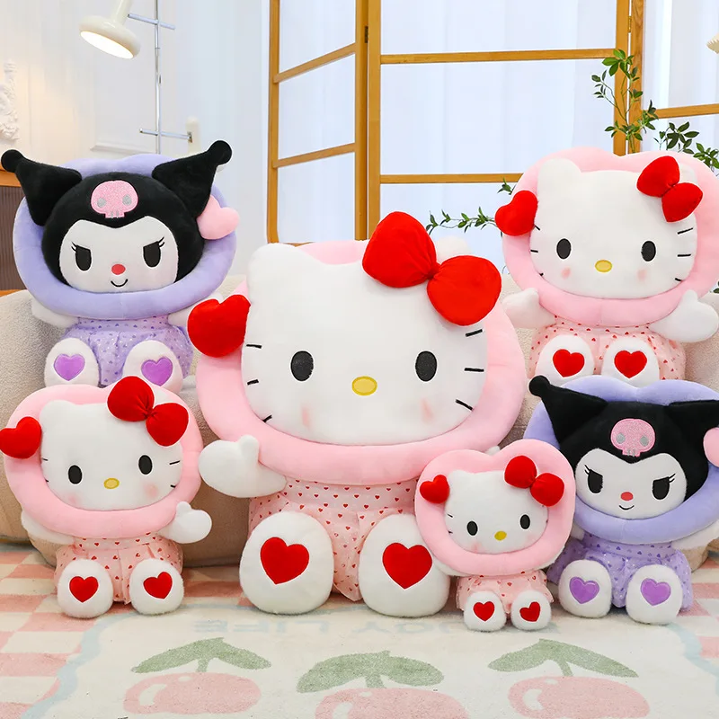 Sanrio 70CM New Peach Heart Sea HelloKitty Plush Toy Peach Heart Kuromi Kawaii Throw Pillow Dolls Birthday Gifts for Girls Kids