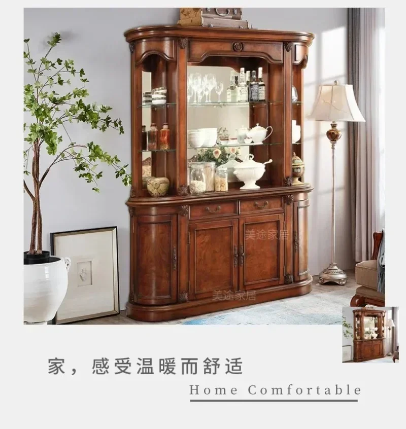 A American European solid wood dining side cabinet retro atmosphere upper and lower cabinet combination