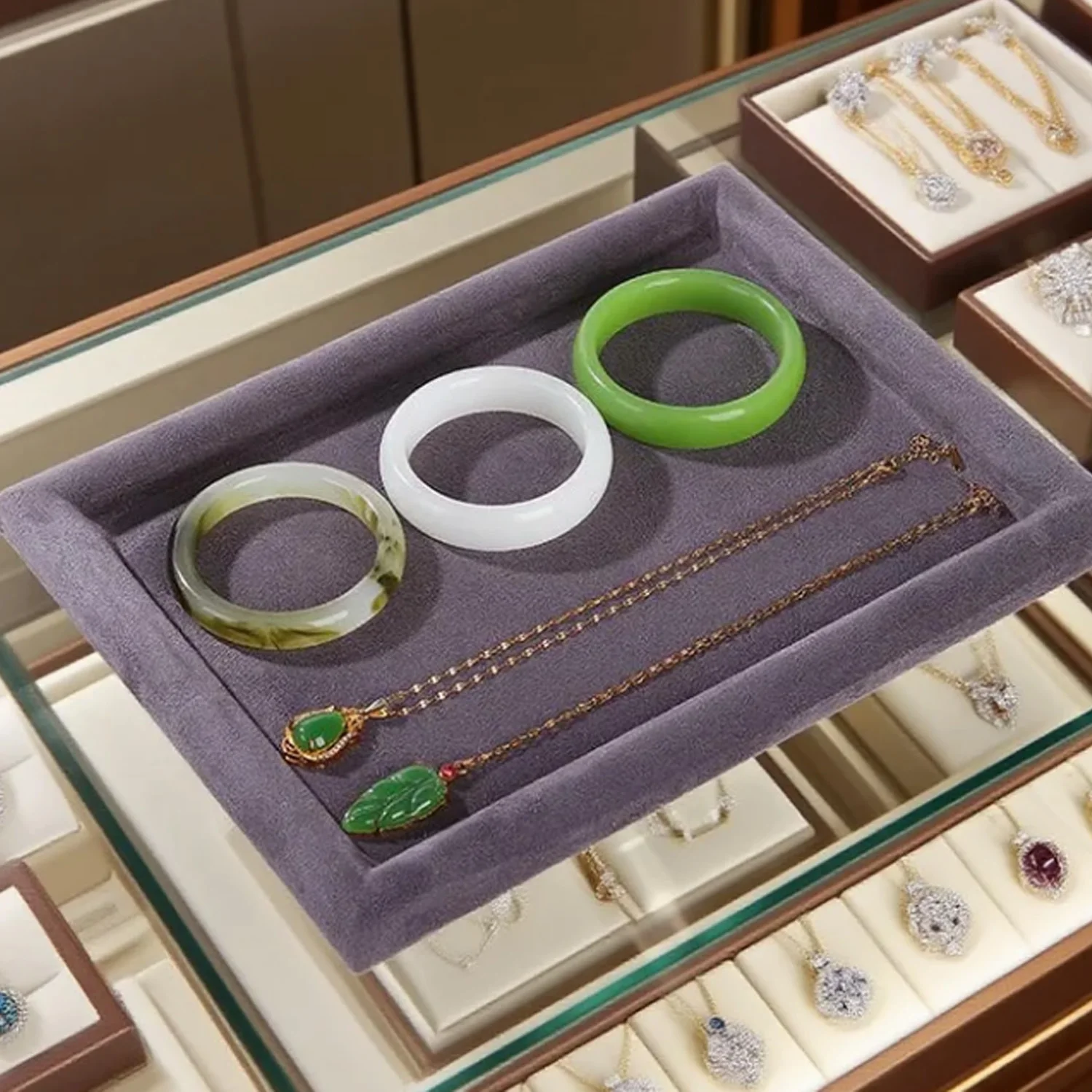 

Grey Microfiber Jewelry Display Flat Tray for Rings Earrings Necklace Bracelet Photograph Catchall Organizer Tray Dish
