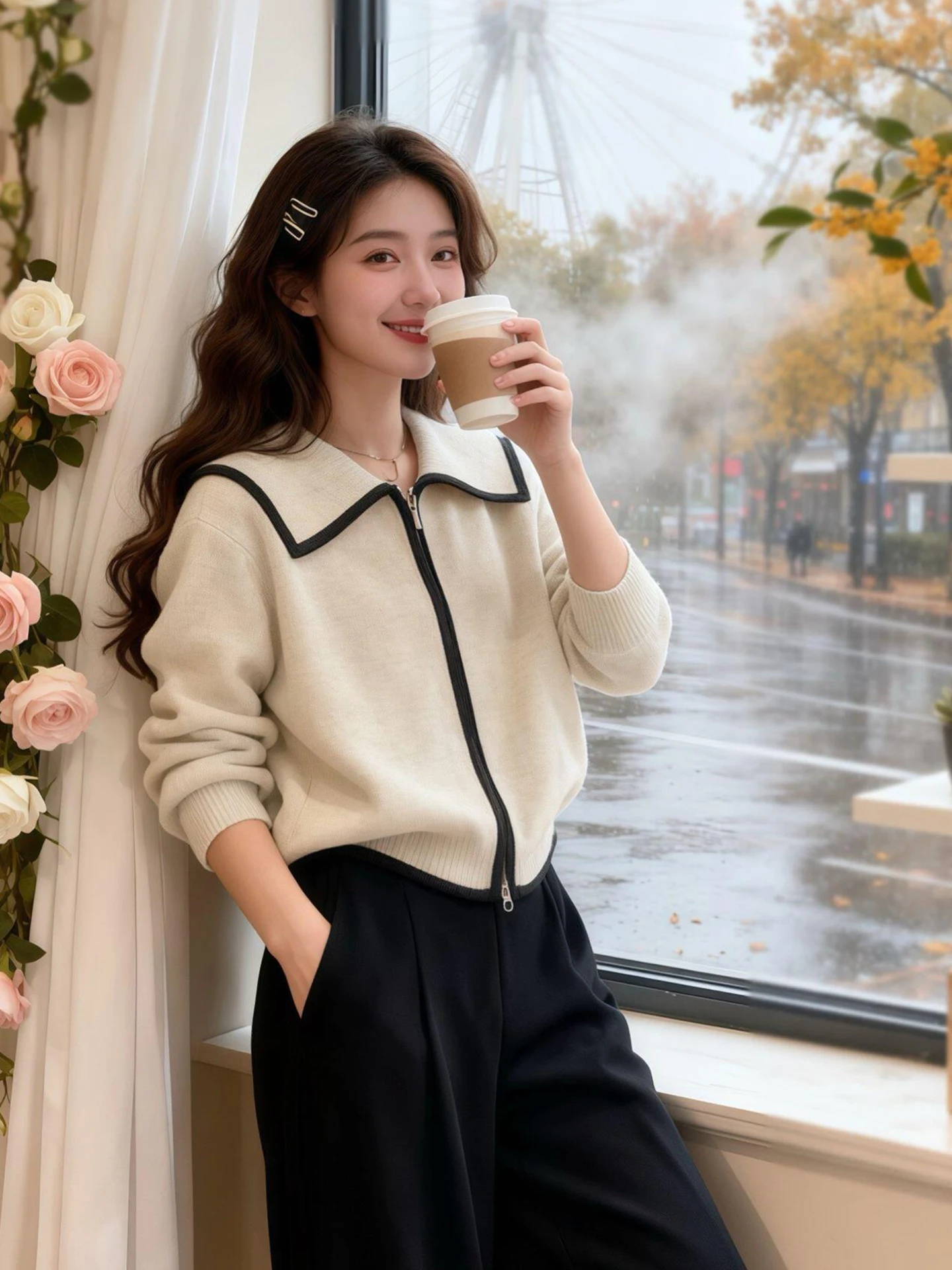 

Длинный трикотаж све Camere с двойной молнией, дизайн для похудения, женская мода, зима 2022, Poetic Lin, корейский свободный трикотаж...