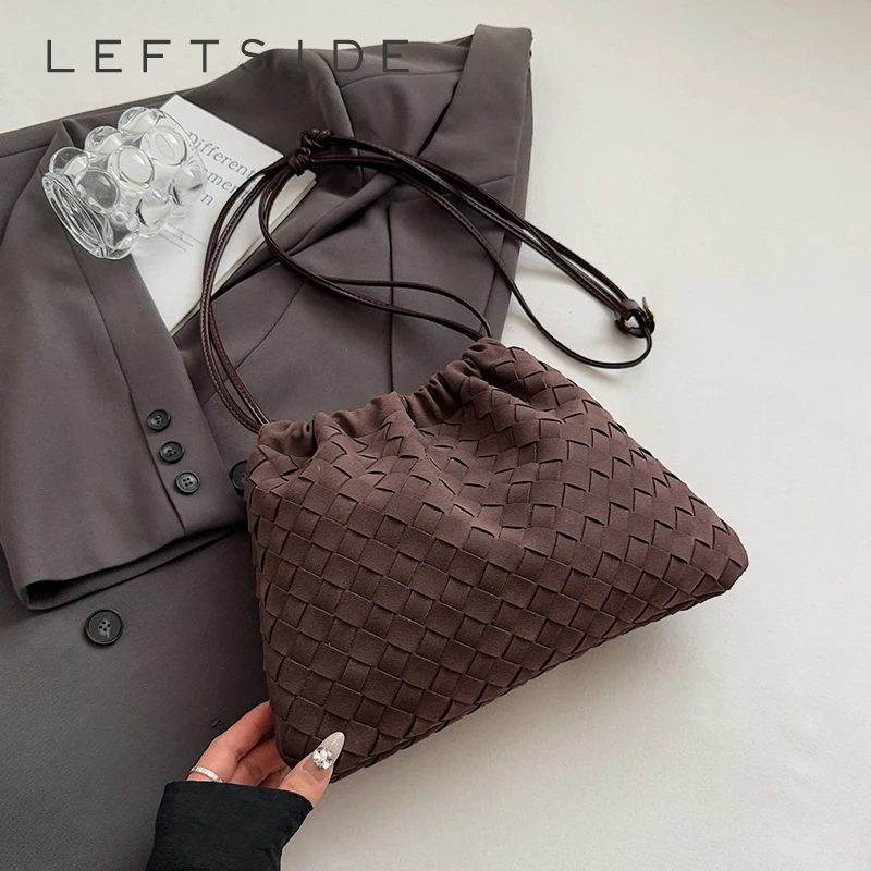 

LEFTSIDE Luxury Handwoven Faux Suede Tote Bag 2025 Winter Auturm Casual Hobo Shoulder Bag Young Women's Weave Crossbody Bag