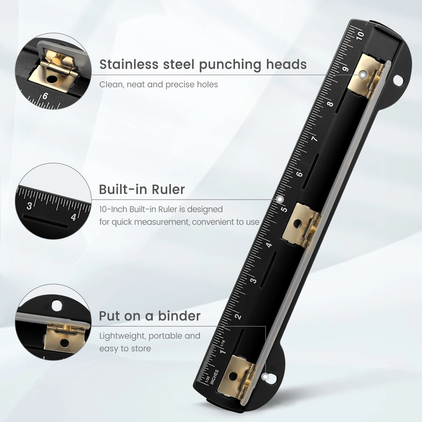 Eagle 3 Hole paper Puncher, with Integrated Ruler, 5 Sheets Capacity, for Ring Binders, Office and School Supplies Stationery