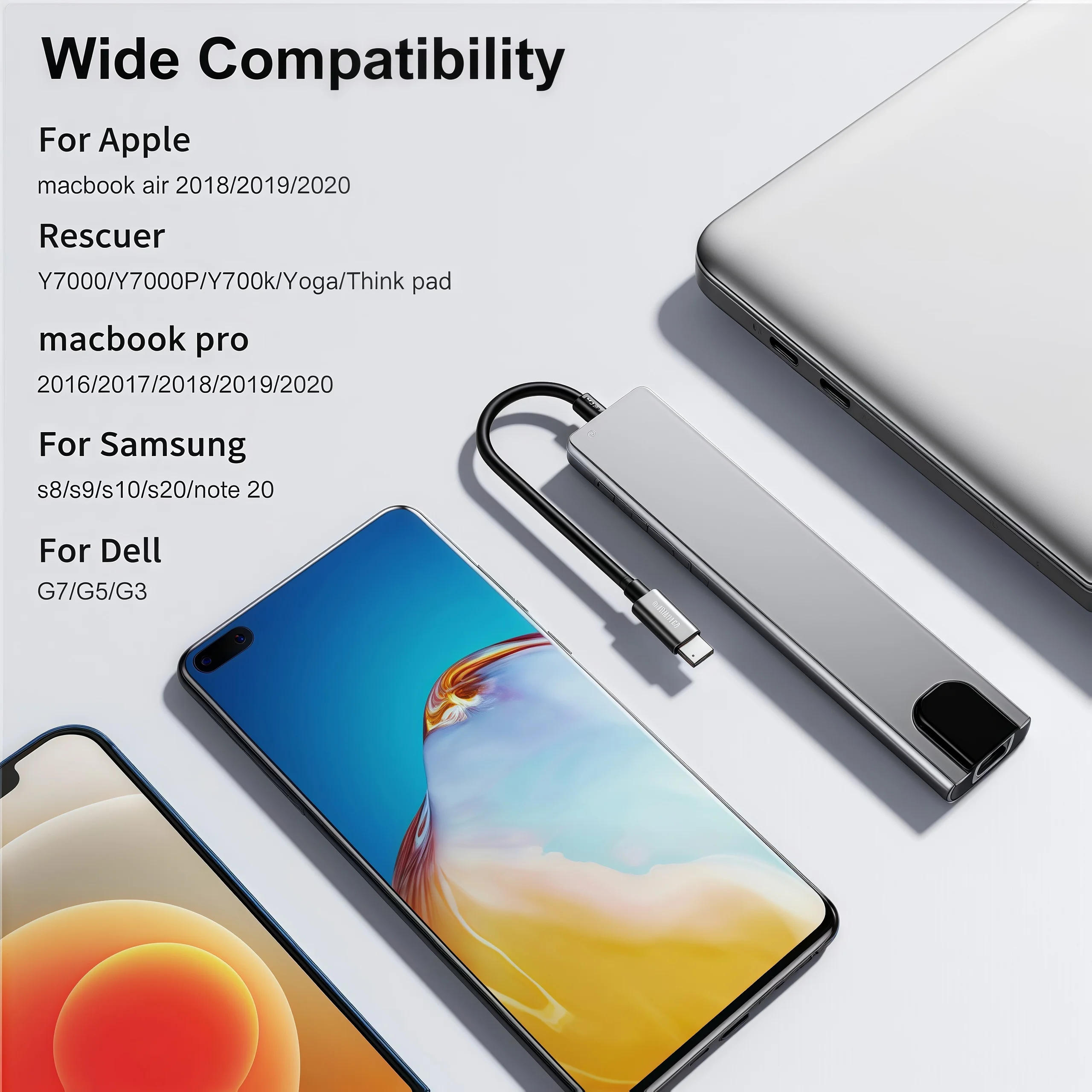 5 peças 8 em 1 adaptador de estação de encaixe tipo-c para macbook e laptops rj45 ethernet 4k resolução suporte hubs usb