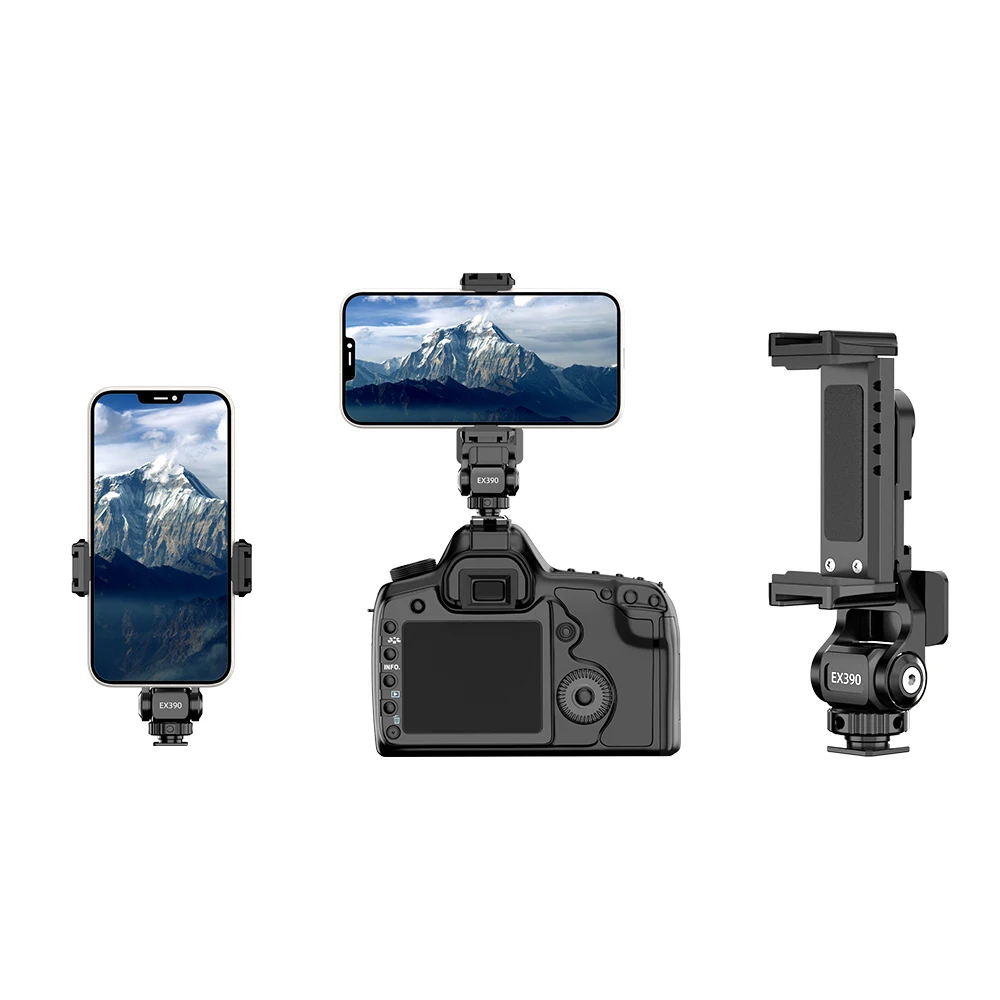 

COMAN EX390 Adjustable Metal Phone Holder Stable Universal Arca Clip Cold Shoe Mount for Smartphone Camera Tripod Stand