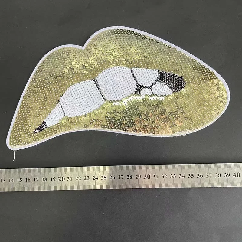 27*14CM/ Big Mouth Embroidery Sequin Applique Iron On Patch,Sequins Lip Patches Sitckers Thermocollant For T shirts,Clothing