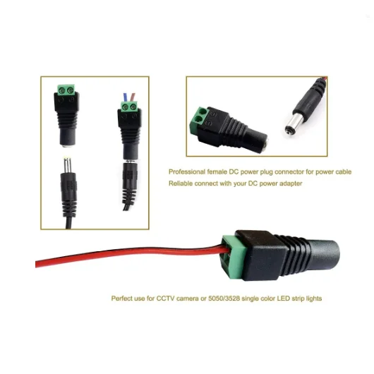 DC 12V 5.5*2.1mm presa jack adattatore di connessione spina di alimentazione maschio/femmina senza saldatura per telecamera CCTV striscia LED colore