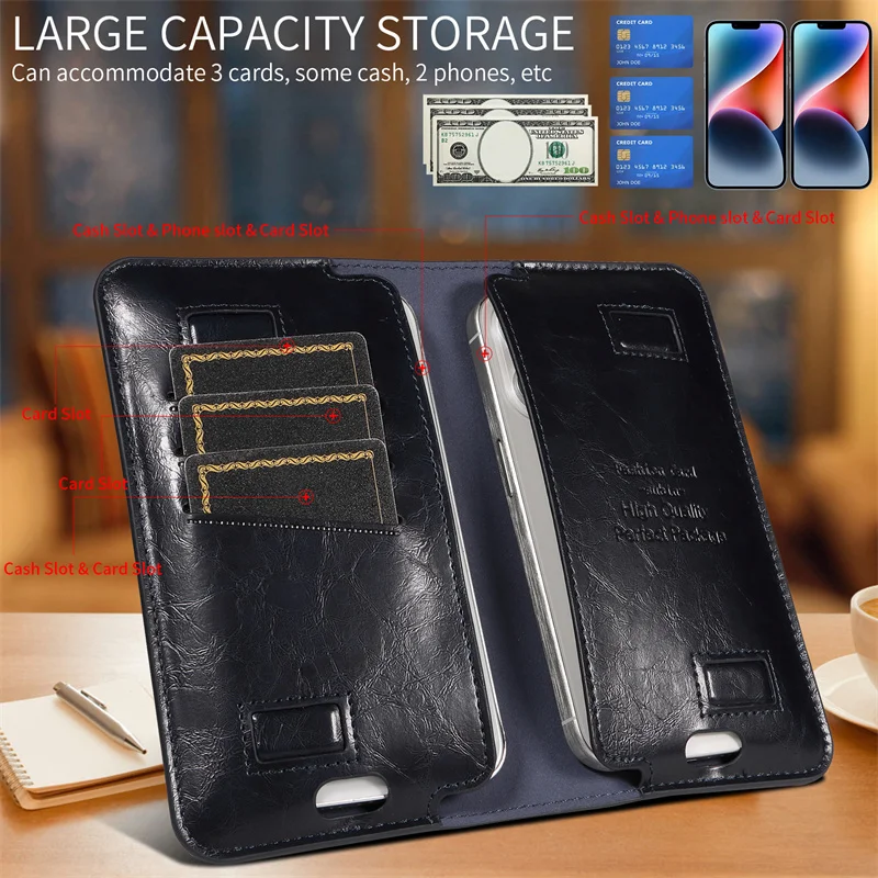 For all models of mobile phones fashionable dual mobile phone card bag magnetic suction multi card wallet case