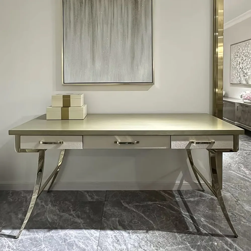 Custom Luxury Solid Wood Top and Metal Base Computer Desk for Office and Study Work Power Tables