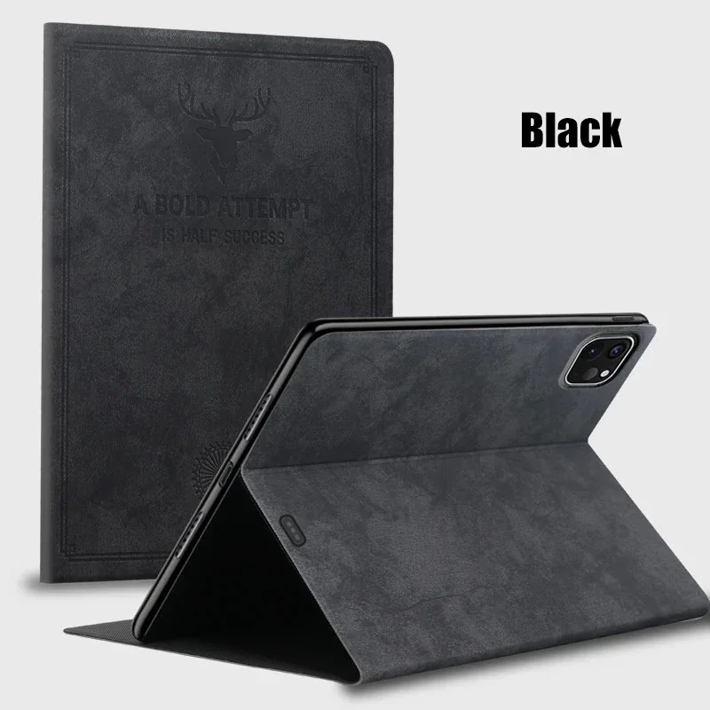 Premium hertenkophoes voor iPad Air Pro 12,9 11 10 9 8 7 6 5 4 3 2 Th Air Mini 6 5 4 3 2 1 Opvouwbare standaard lederen tablethoes