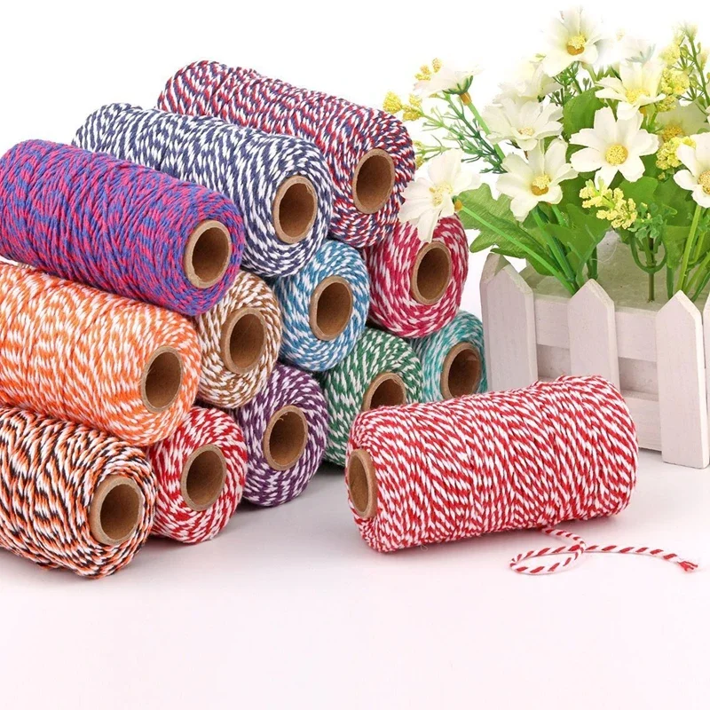 2mm*100m Christmas Twine Cotton Jute String Rope Cord Ribbon Decoration Tying Cake Pastry Boxes DIY Crafts Gift Wrapping