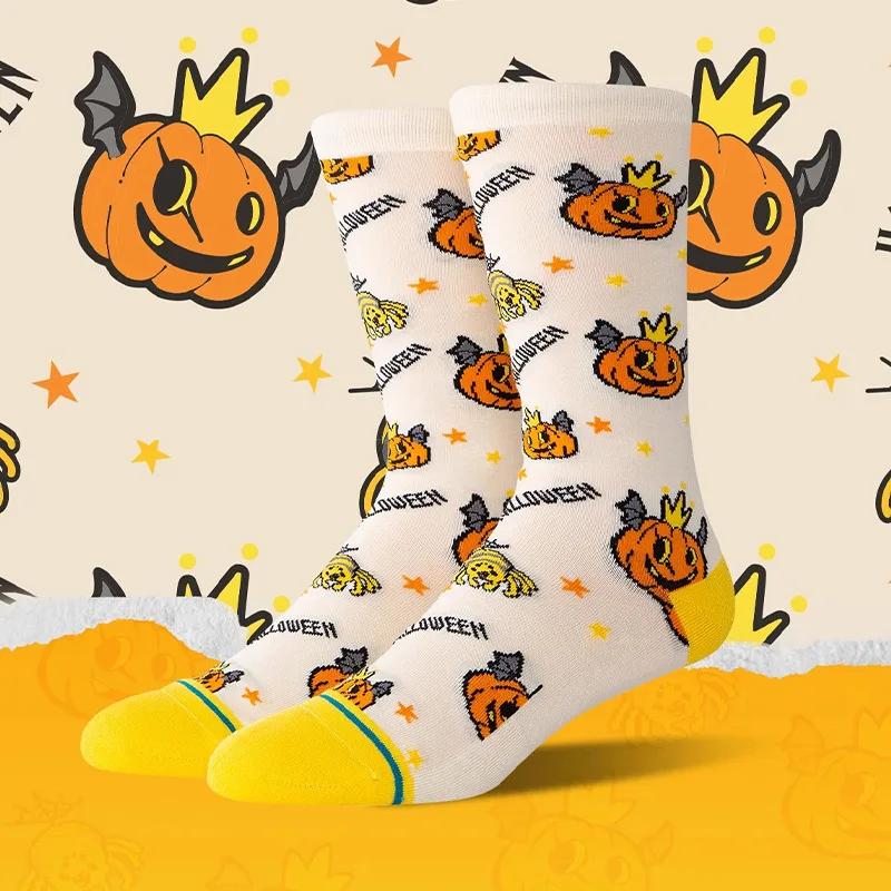 ถุงเท้าอนิเมะฮาโลวีนปี 2025 ถุงเท้าลายผีและฟักทองน่ารัก ถุงเท้าขนาดกลาง ถุงเท้าแบบไม่จำกัดเพศสำหรับทั้งผู้ชายและผู้หญิง
