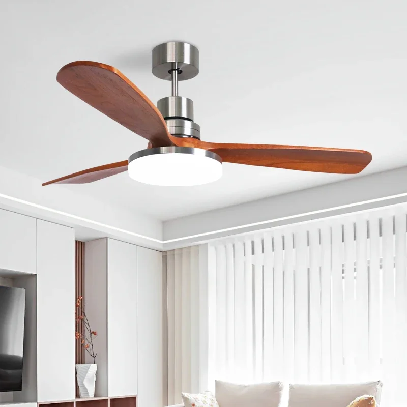 Large wind ceiling fan light restaurant simple home living room bedroom integrated electric fan solid wood Nordic simple