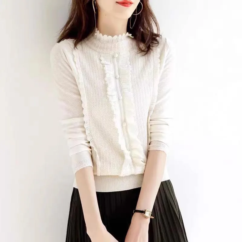 

Slimming Knitted Top Women's f High Collar Long Sve Overhead Base irt Autumn Winter New Sle Korean Version Loose Fit