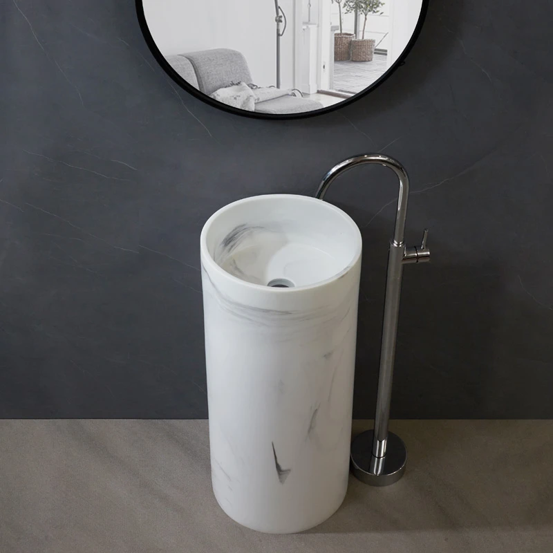 

Marble Ink Painting Column Basin Integrated Wash Basin Wash Basin Nordic Simple Ink White