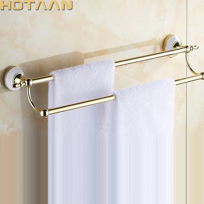 Gold Color Wall Mounted Stainless Steel Double Towel Bars Bathroom Towel Hanger Bathroom Accessories Towel Rack HYT-17898-G