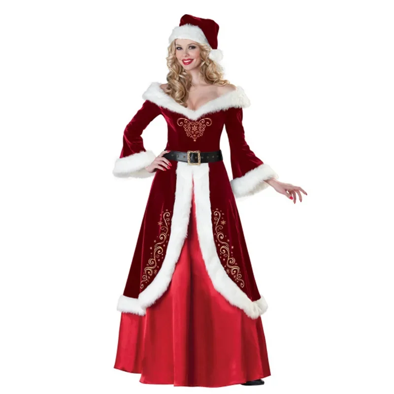 Cosplay Vrouwen Fluwelen Kerstjurken Sexy Kerstboom Kleding Volwassen Kerstman Claus Mannen Kostuum Groene Elf Xmas Feestjurken