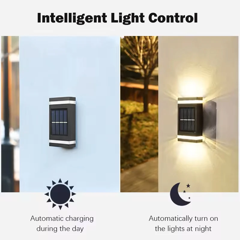 6LED Solar Wall Lamp Outdoor Waterproof Solar Powered Up/Down Lighting Porch Pathway Light for Terrace Garden Fence Villa Yard