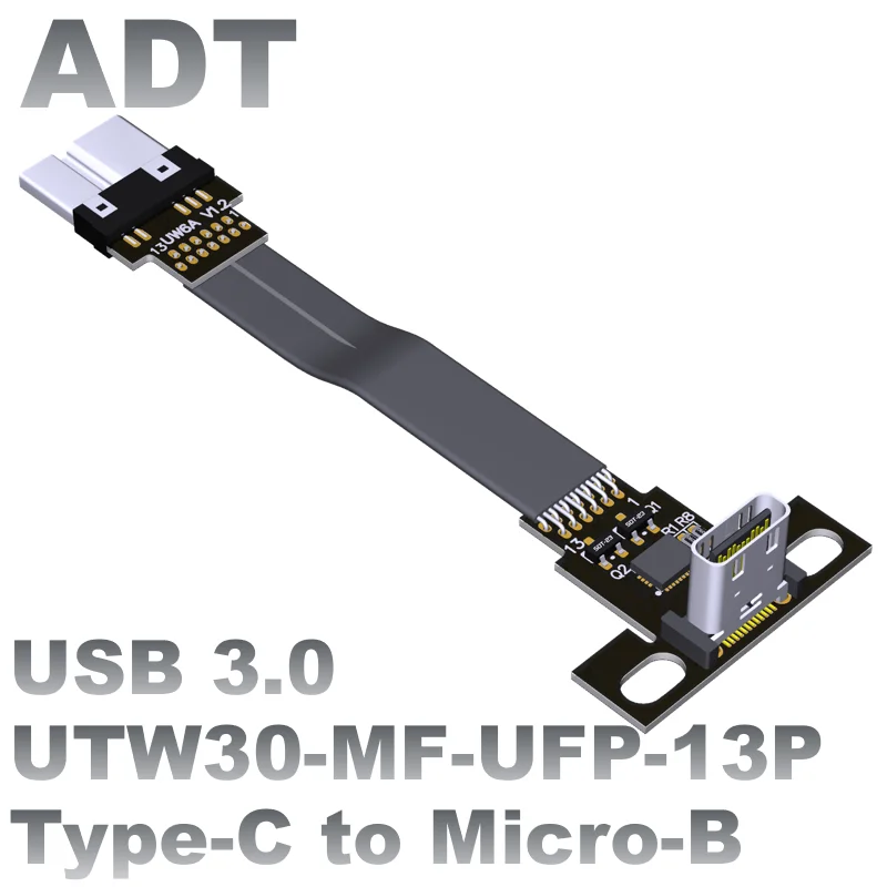 USB3.0 Male to Female Flat Thin Long and Short Extension Cable Type-C to Micro-B Elbow Band chip ADT