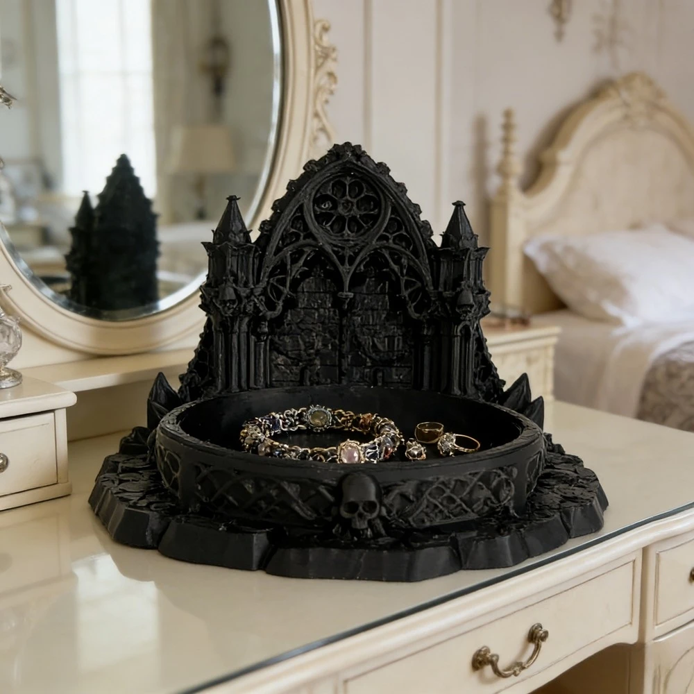 3d Printed Gothic Style Jewelry Storage Tray Suitable For Desktop Decor And Storage Of Retro Personalized Style Dressing Tables
