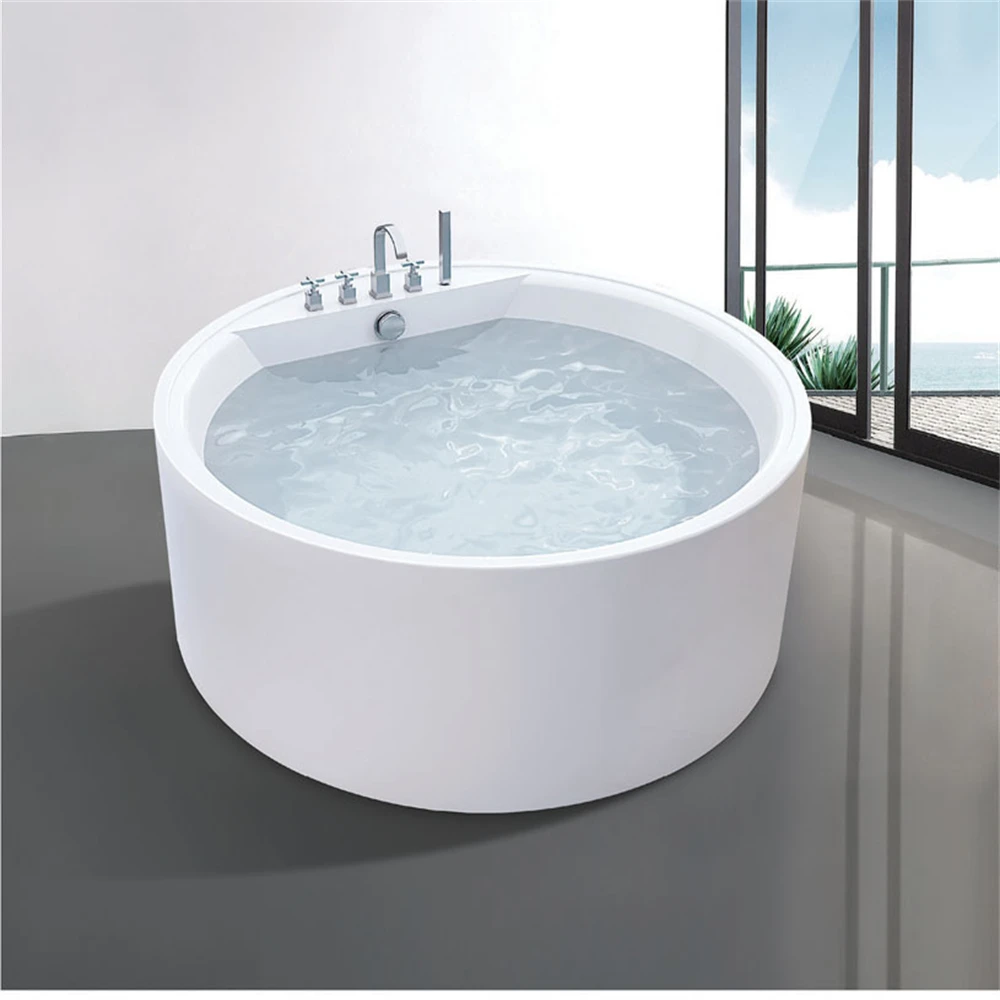 Custom White Acrylic Round Freestanding Bathtub Modern ABS Soaking Massage Bathtub with Drainer Accessory for Bathroom