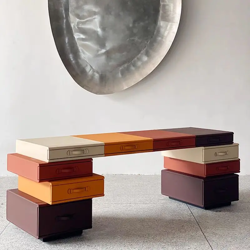 Creative modern solid wood computer desk with simple design Italian family study table with office leather bag