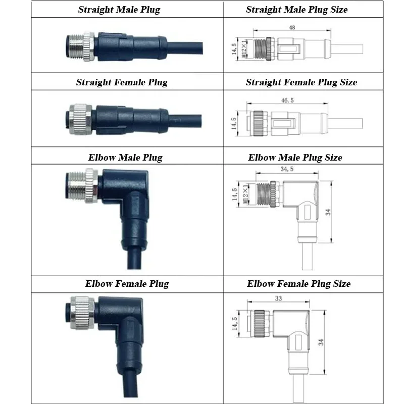 M12 Male Female Aviation Plug Cable Waterproof IP67 4 5 8 12Pin Sensor Signal Wire Connector M12 Connection Shielded Line