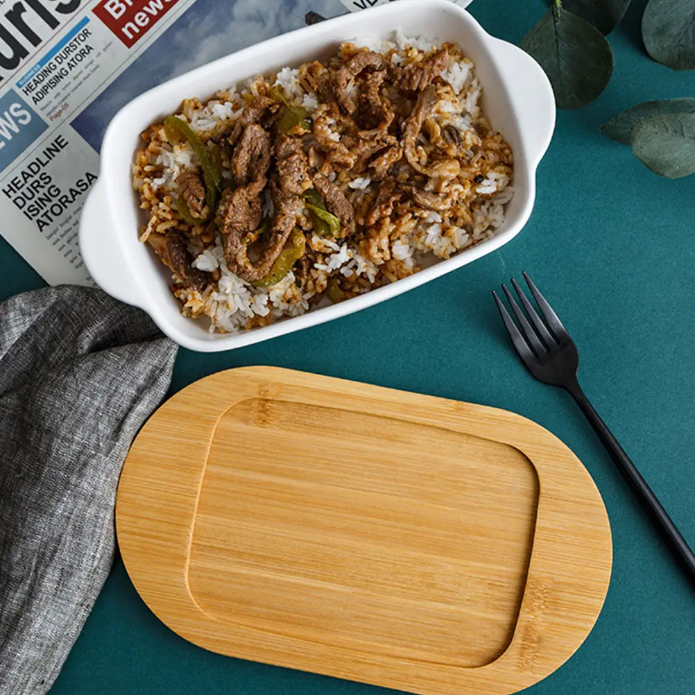 

1Set Double Handle Ceramic Baking Tray High Temperature Resistant Easy Clean Multi Function Kitchen Supply