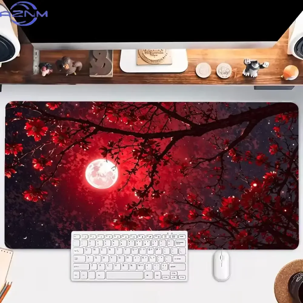 Crimson Moon Twisted Tree Large Size Table Mat Mousepad Delivers Dramatic Dark Art For Bedroom Learning Gaming Workstation Setup