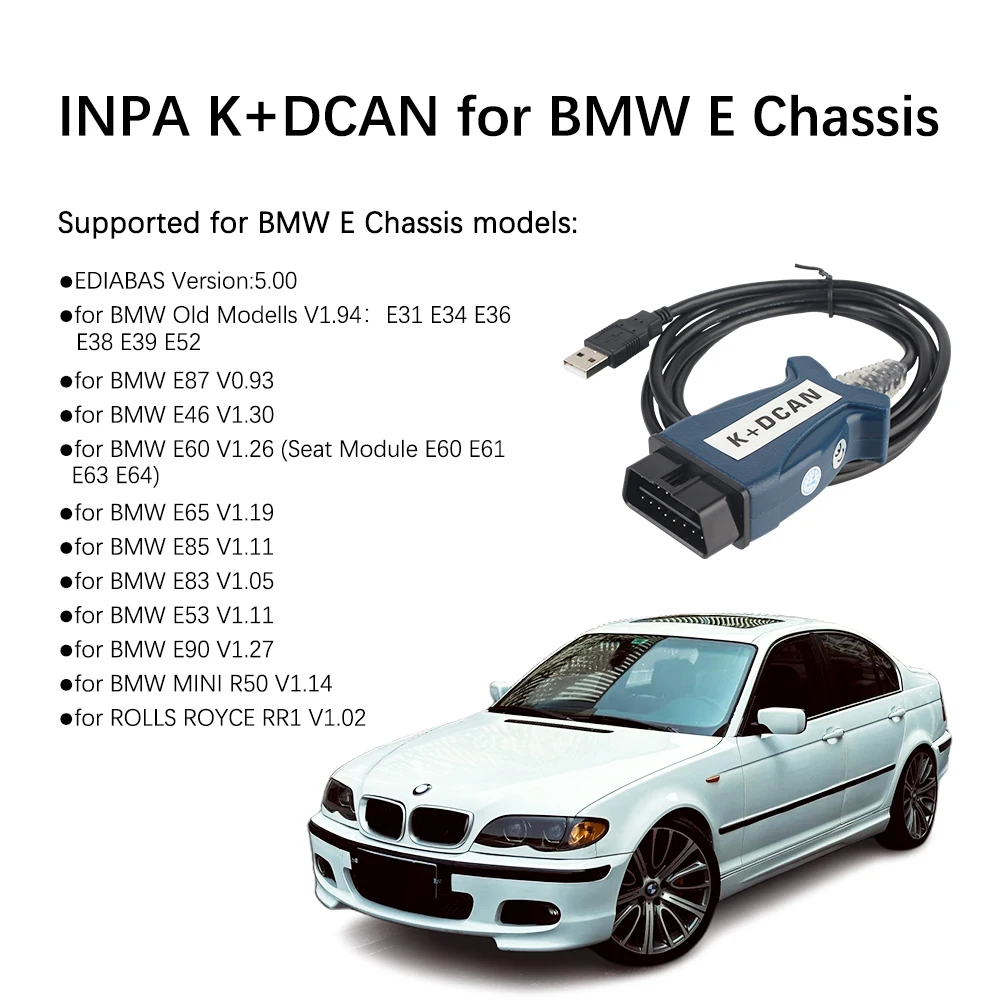Z przełącznikiem do BMW E Chassis E46 E60 E87 MINI R50 INPA Cable OBD2 Scanner K+CAN Car Diagnostic Tools FTDI FT232 Chip