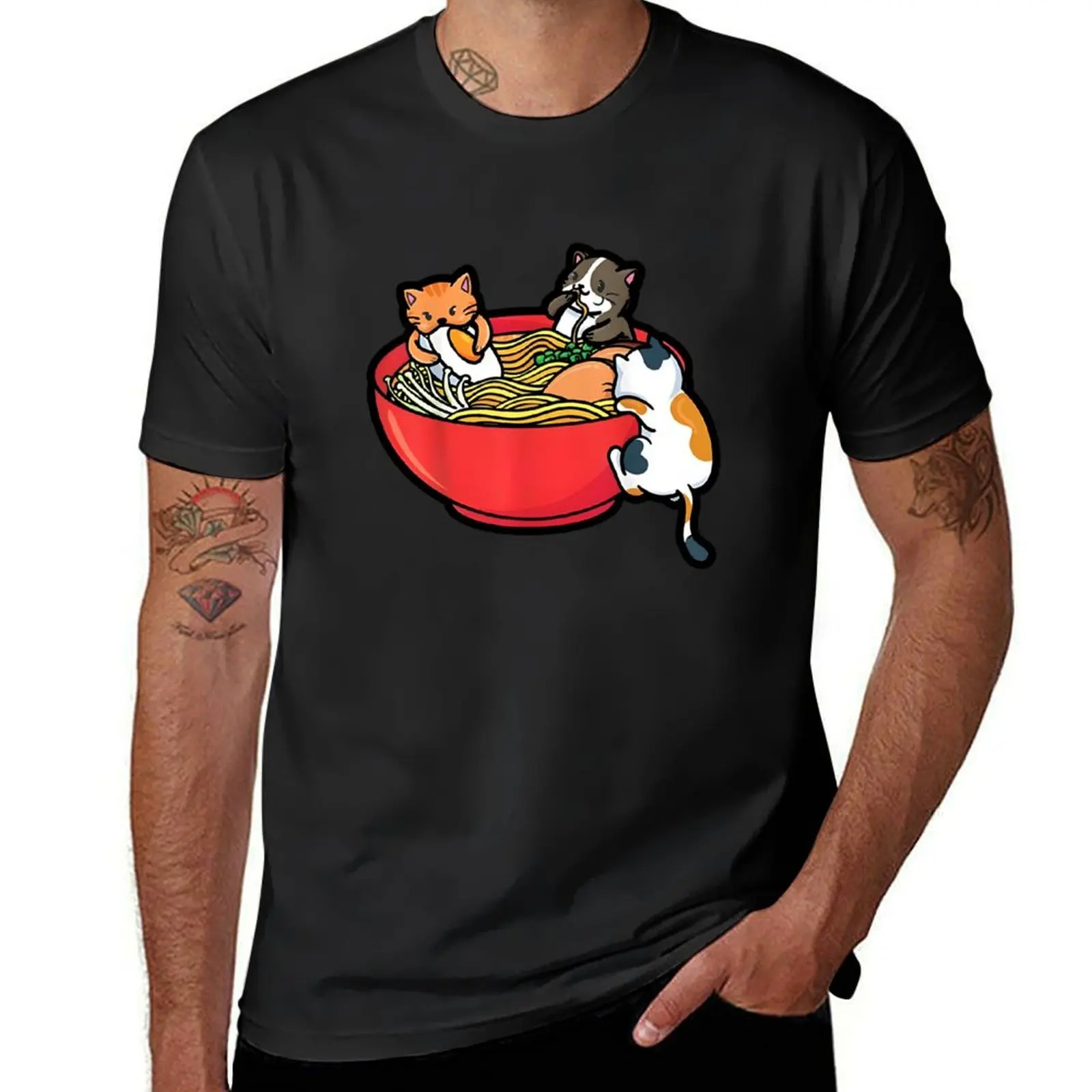 Anime Cats Eat Japanese Ramen Noodles T-Shirt customs design your own aesthetic clothes t shirts men