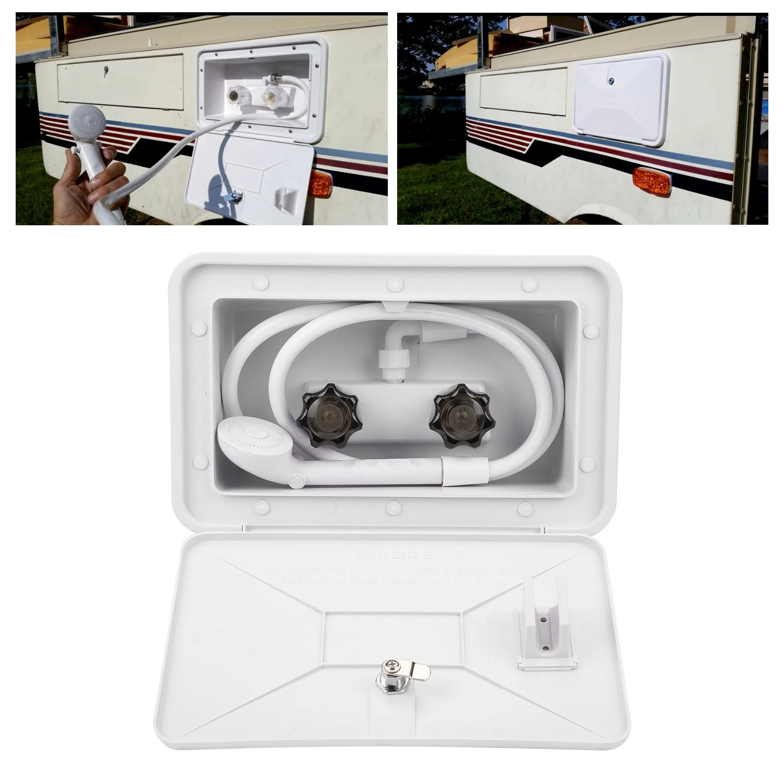 Caja de ducha exterior con cerradura, Kit de lavado Exterior de plástico montado en la pared para barco, autocaravana, accesorios de acampada, 1 ud.