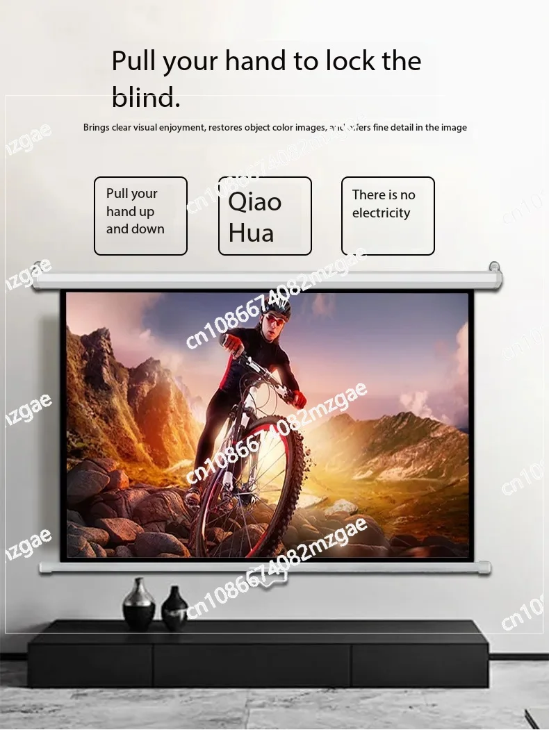 Wall-Mounted Curtain Style Manual Projection Screen with Self-Locking, 84 120 150 Inch for Home and Office Use